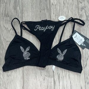 PLAYBOY Black Sparkling Bralette and Thong Set